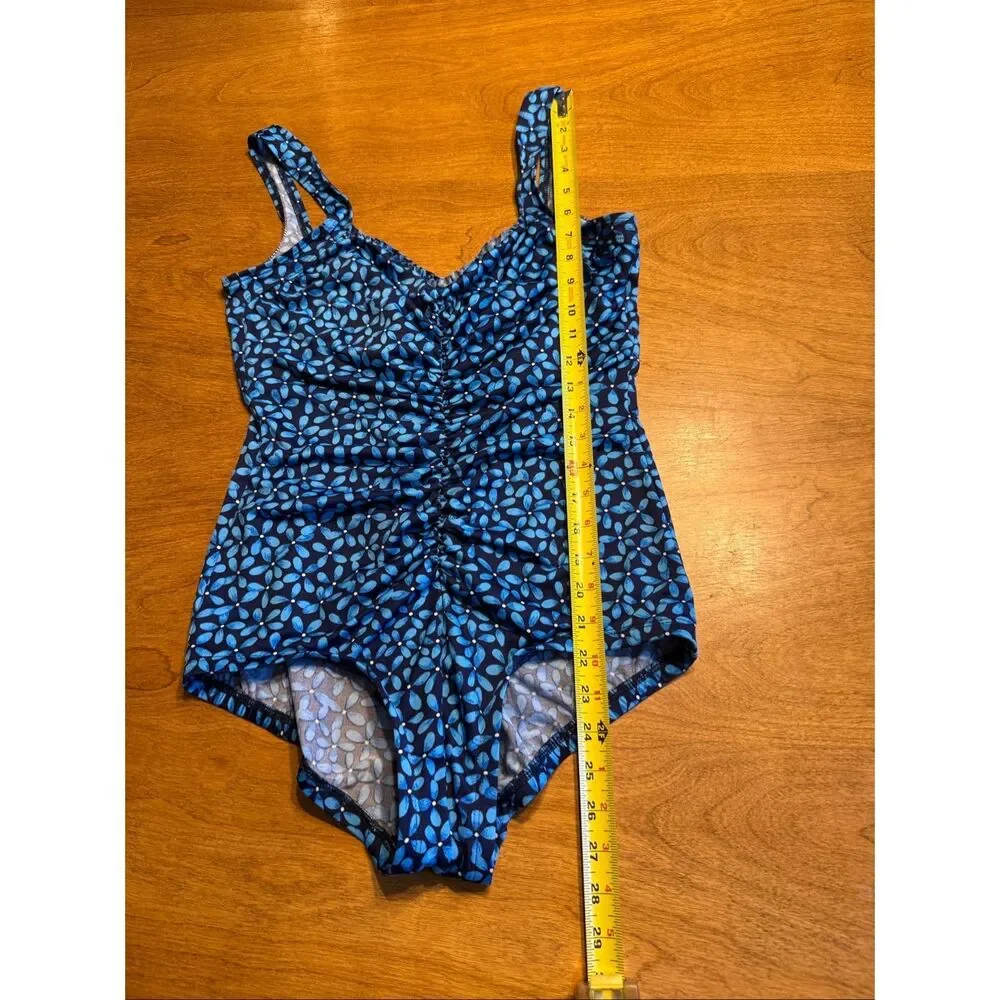Gabar Women's Floral Ruched Front V-Neck One-Piece Swimsuit Navy Blue Size 14
